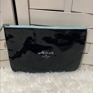 Kate Spade Glossy Black Pouch with Aqua Zipper